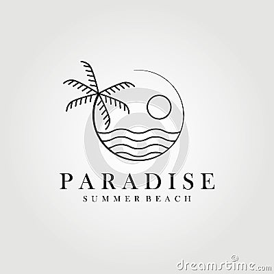 paradise , hawaii , line art palm tree logo vector illustration design graphic Vector Illustration
