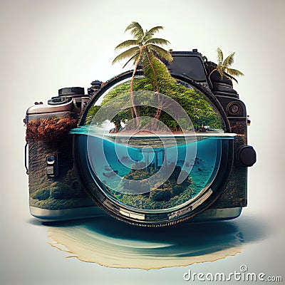 Paradise Island Underwater Photo, Tropical Landscape Abstract Generative AI Illustration Stock Photo