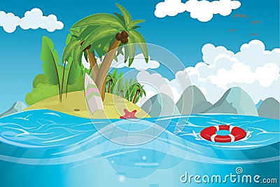 A paradise island in the middle of the sea Vector Illustration