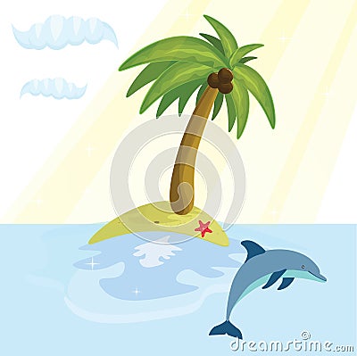 A paradise island in the middle of the sea Vector Illustration