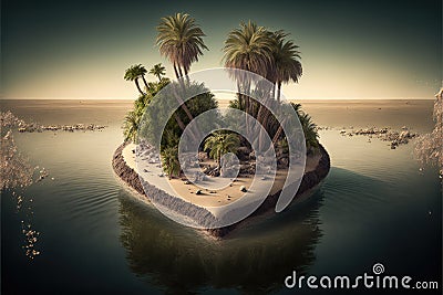 Paradise of love Nice aerial view of a heart shaped island. Tropical honeymoon travel concept. Gnerative AI Stock Photo