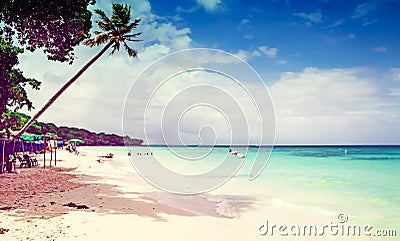 Paradise Playa Blanca beach of Baru island by Cartagena in Colombia Stock Photo