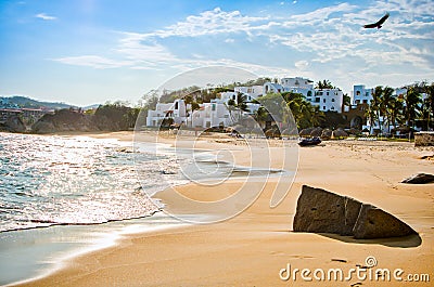 Paradise sand beach with turquoise blue water in Huatulco, Oaxaca, Mexico Editorial Stock Photo