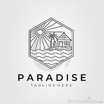 Paradise surfing logo. ocean, summer, beach, sunburst logo template vector illustration design Vector Illustration