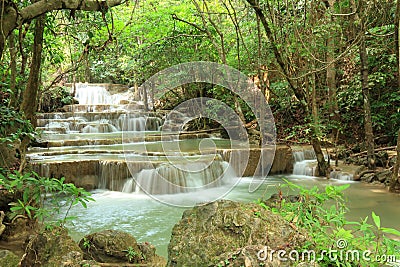 Paradise Waterfall in Kanchanaburi, Thailand. Stock Photo
