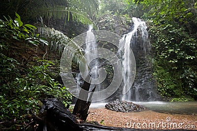 Paradise waterfalls in deep tropical forest, Koh Lanta, Thailand Stock Photo