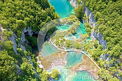 Paradise waterfalls of Plitvice lakes national park aerial view Stock Photo