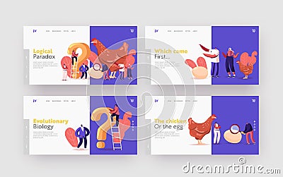 Paradox Which Came First Chicken or Egg Landing Page Template Set. Chicken-and-egg Metaphoric Adjective Vector Illustration