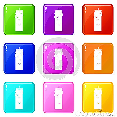 Paraffin candle icons 9 set Vector Illustration