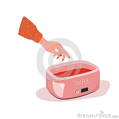 Paraffin therapy. Electronic bath for melting moisturizing wax. Skin care for female hands. Vector illustration in flat Vector Illustration