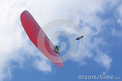 Paraglider being towed on a winch Stock Photo