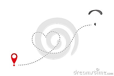 Paraglider flies in heart form to the destination Vector Illustration