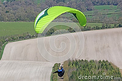 Paraglider flying at Combe Gibbet, England Editorial Stock Photo