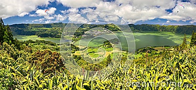 Miradouro do Cerrado das Freiras above Sete Cidades at Sao Miguel, Azores Stock Photo