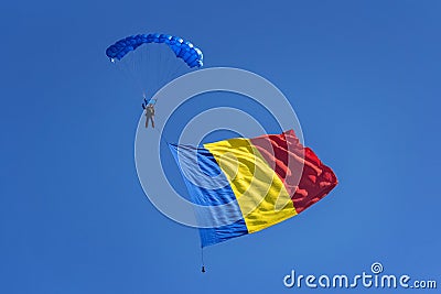Paraglider with Romanian flag Editorial Stock Photo