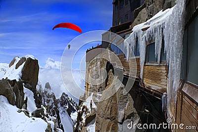 Paraglider switzerland landscape snow hobby extre Stock Photo