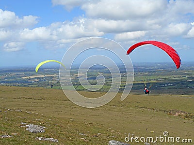 Paragliders above Dartmoor Editorial Stock Photo