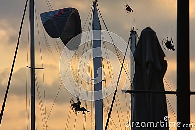 Paragliders flying Stock Photo