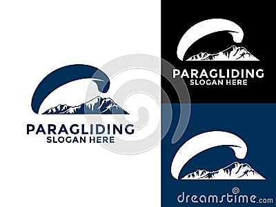 Paragliding flying sports logo vector, High Adventure Paragliding logo design template Vector Illustration