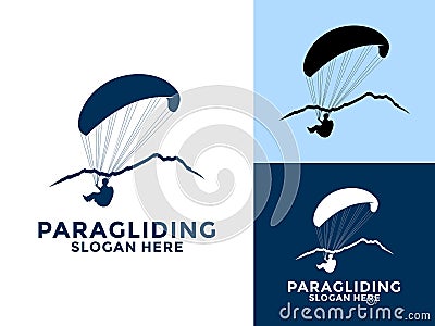 Paragliding flying sports logo vector, High Adventure Paragliding logo design template Vector Illustration