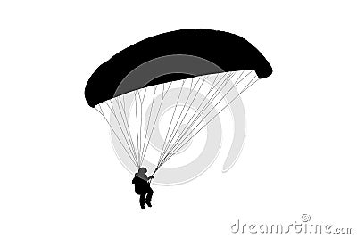 Paragliding man silhouette. Paraglide wing and harness for sky flights. Monochrome vector illustration Vector Illustration