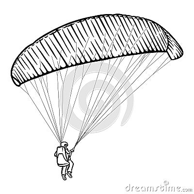 Paragliding man sketch. Paraglide wing and harness for sky flights. Monochrome hand drawn vector illustration Vector Illustration