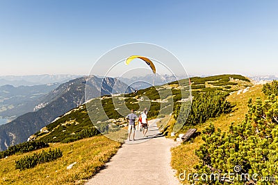 Paragliding over the Alps, Dachstein Mountain, Austria Editorial Stock Photo