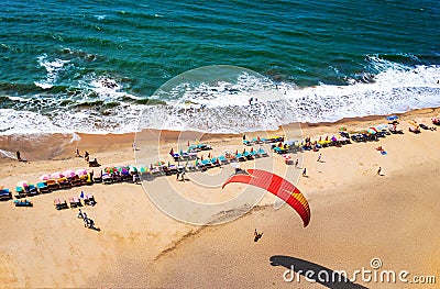 Paragliding over Arambol beach. North Goa, India Editorial Stock Photo