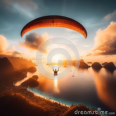 paragliding on a tropical island paradise Stock Photo