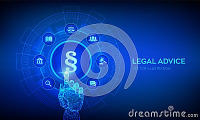 Paragraph as a sign of justice and law. Labor law, Lawyer, Attorney at law, Legal advice concept on virtual screen. Protection of Vector Illustration