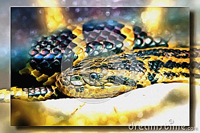 Paraguayan south anaconda. Imitation of a picture. Oil paint. Rendring Stock Photo