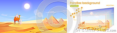 Parallax background Egypt desert with pyramids Vector Illustration