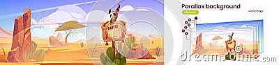 Parallax background sand storm in wild west desert Cartoon Illustration