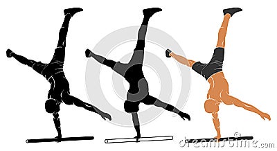 Parallel bars one-arm handstand Vector Illustration