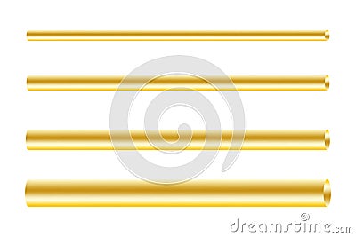 Parallel golden pipes. Varying lengths and diameters. Polished brass texture. Vector illustration. EPS 10. Vector Illustration