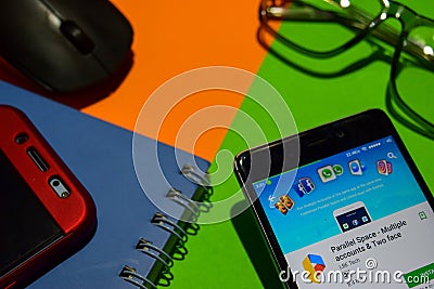 Parallel Space - Multiple accounts & Two face dev app on Smartphone screen. Editorial Stock Photo