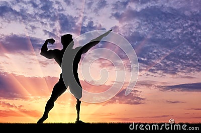 Paralympic bodybuilder with prosthetic leg sunset Stock Photo