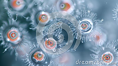 A of Paramecia swimming in a drop of water with their synchronized movements creating a mesmerizing dancelike pattern. . Stock Photo