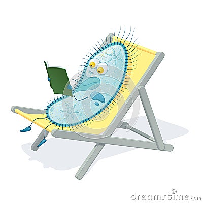 Paramecium caudatum sitting in a chaise lounge and reading a book Vector Illustration