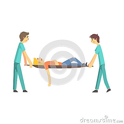 Paramedic giving help to an injured person after accident cartoon characters vector Illustration Vector Illustration