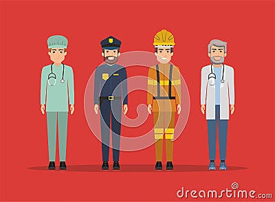 Paramedic police firefighter and doctor men vector design Vector Illustration