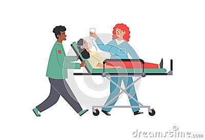 Paramedics provide first aid to injured person flat vector illustration isolated. Vector Illustration