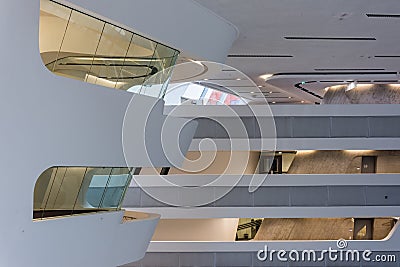 Vienna / Austria / November 12, 2017: Parametric interior of Zaha Hadids library building in Vienna. Editorial Stock Photo