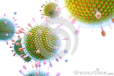 Paramyxovirus mumps , COVID pandemic, Close-up of virus under microscope. Realistic high quality medical 3d render. Stock Photo