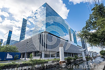 Paranaque, Metro Manila, Philippines - An LRT extension line under construction parallel to Roxas Blvd. Editorial Stock Photo