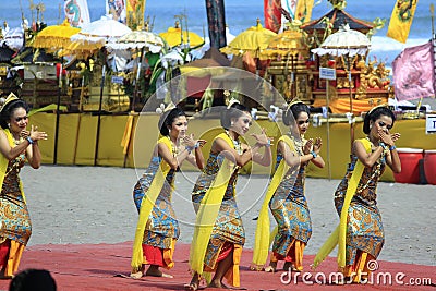 Hindus danced at the Melasti ceremony before Silent Day Editorial Stock Photo