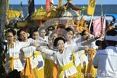 Hindus Rejang danced at the Melasti ceremony before Silent Day Editorial Stock Photo