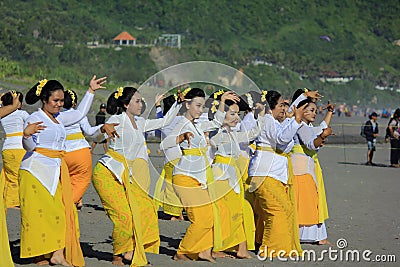 Hindus Rejang danced at the Melasti ceremony before Silent Day Editorial Stock Photo