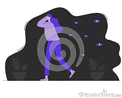 Paranoid personality disorder. Paranoia. Mental illness Vector Illustration