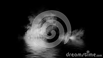 Paranormal fog isolated on black background. Stock illustration. Reflection on water Cartoon Illustration